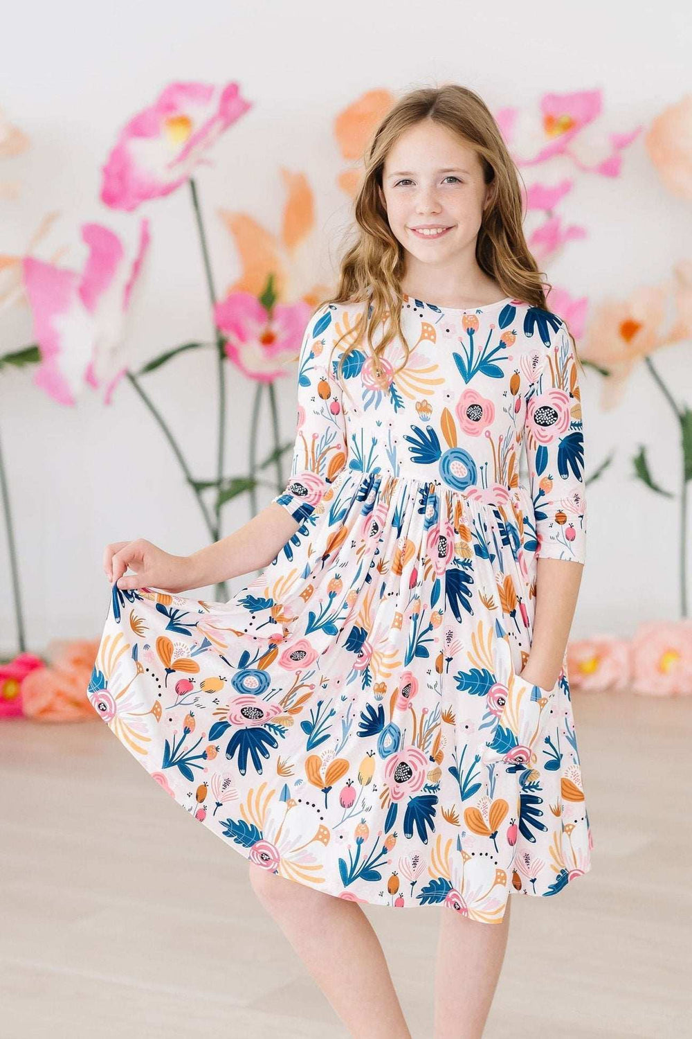 Blush Peony 3/4 Sleeve Pocket Twirl Dress - Mila & Rose ® - Flyclothing LLC