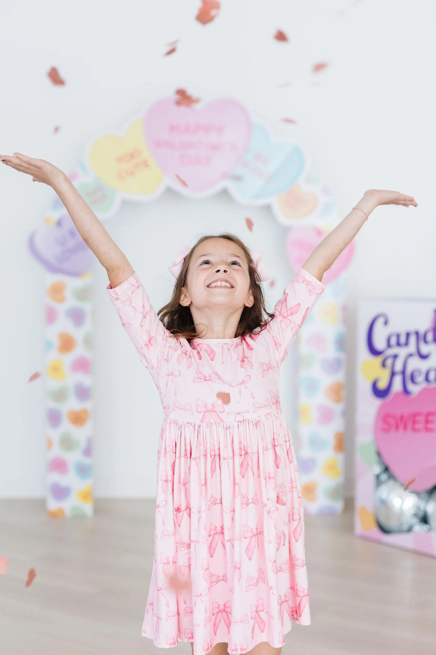 Blushing Bows 3/4 Sleeve Pocket Twirl Dress - Mila & Rose ® - Flyclothing LLC