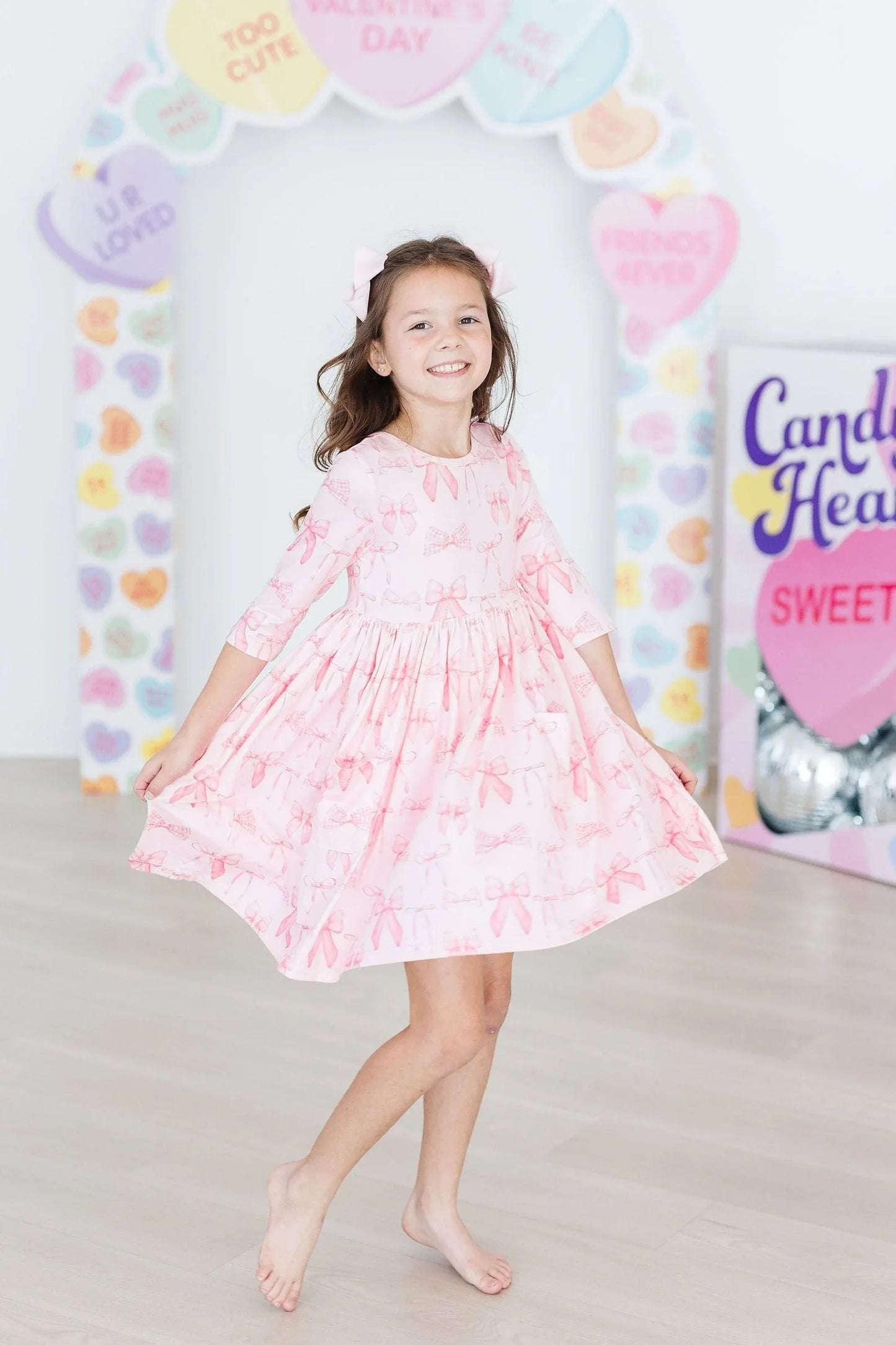 Blushing Bows 3/4 Sleeve Pocket Twirl Dress - Mila & Rose ® - Flyclothing LLC