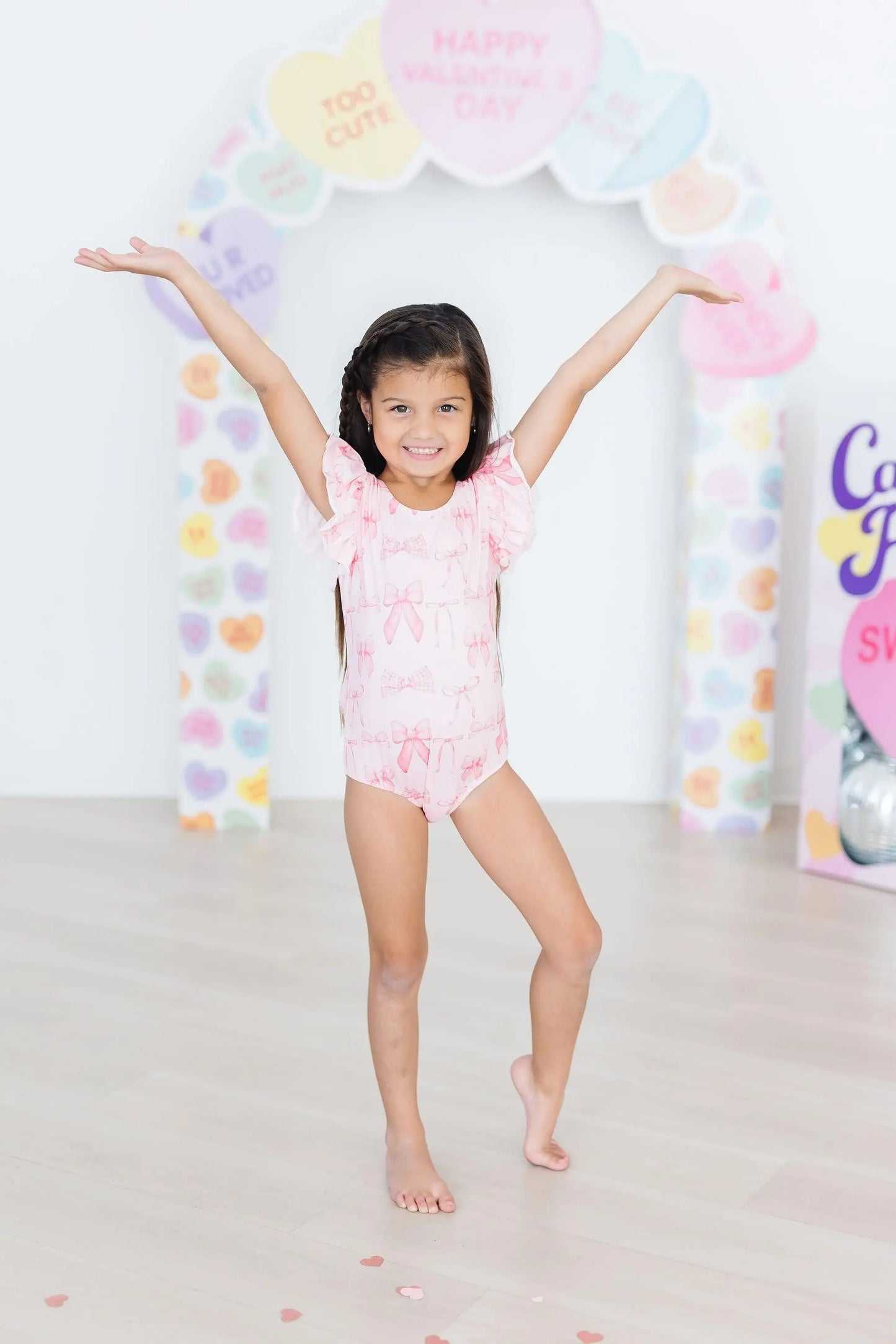 Blushing Bows S/S Flutter Sleeve Leotard - Mila & Rose ® - Flyclothing LLC
