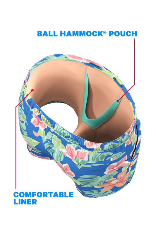The Boardwalk | Blue and Orange Tropical Ball Hammock® Pouch 5" Swim Trunks - Shinesty - Flyclothing LLC