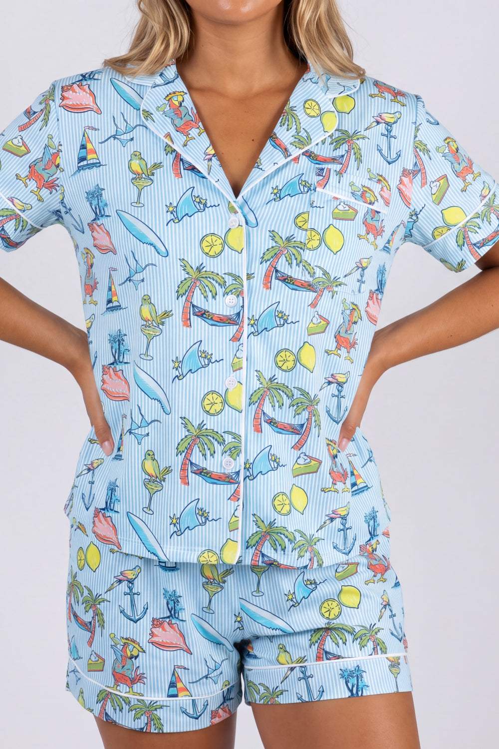 The Boat Drinks | Shinesty x Margaritaville® Button Down Short Pajama Set - Shinesty - Flyclothing LLC