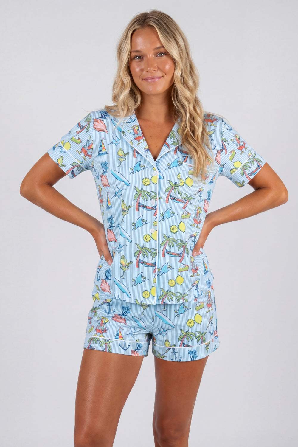 The Boat Drinks | Shinesty x Margaritaville® Button Down Short Pajama Set - Shinesty - Flyclothing LLC