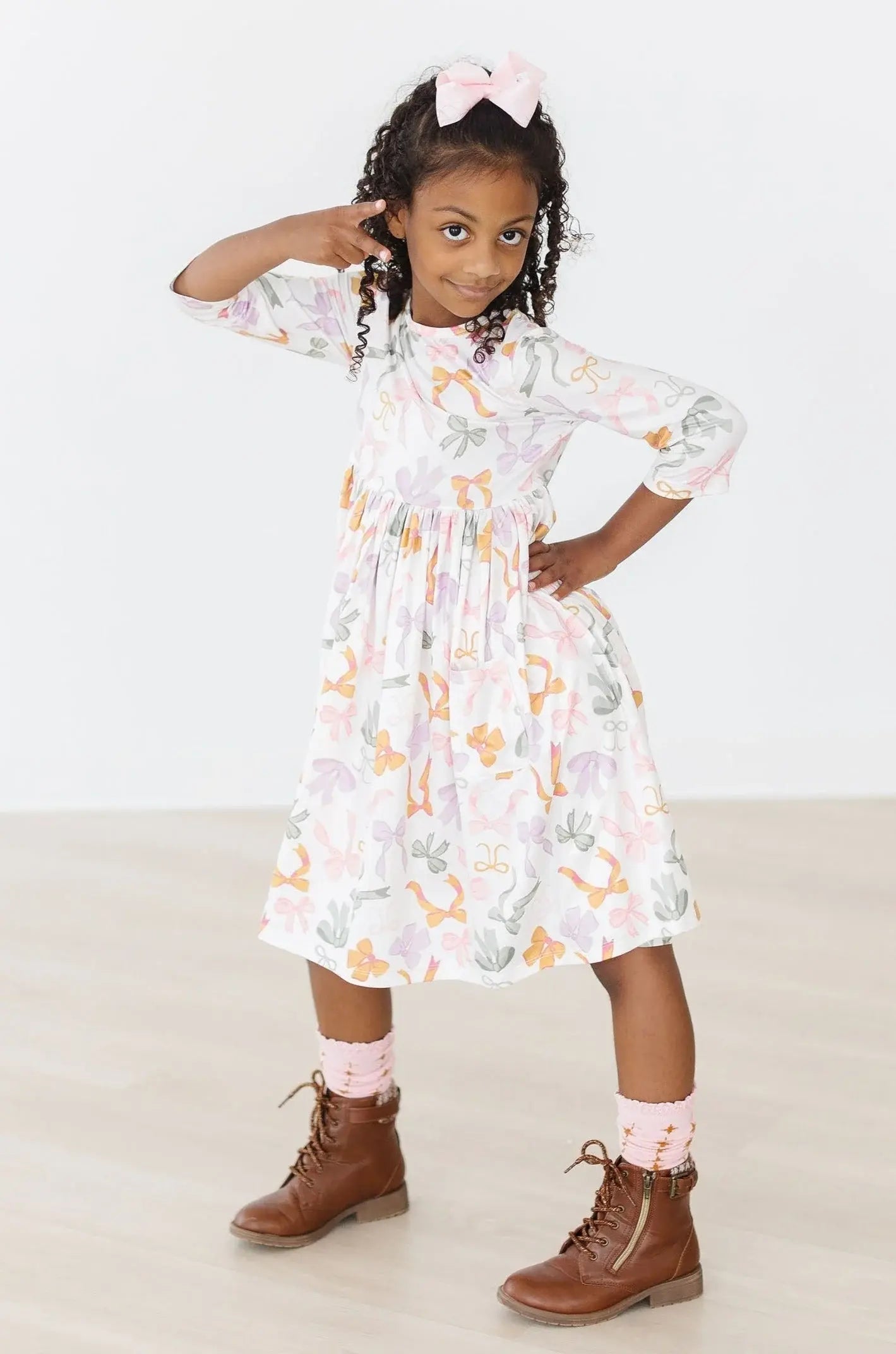 Boho Bows 3/4 Sleeve Pocket Twirl Dress - Mila & Rose ® - Flyclothing LLC