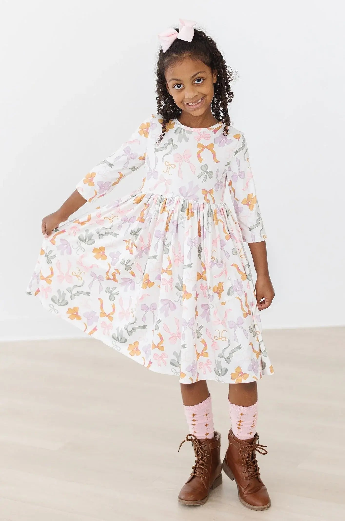 Boho Bows 3/4 Sleeve Pocket Twirl Dress - Mila & Rose ® - Flyclothing LLC