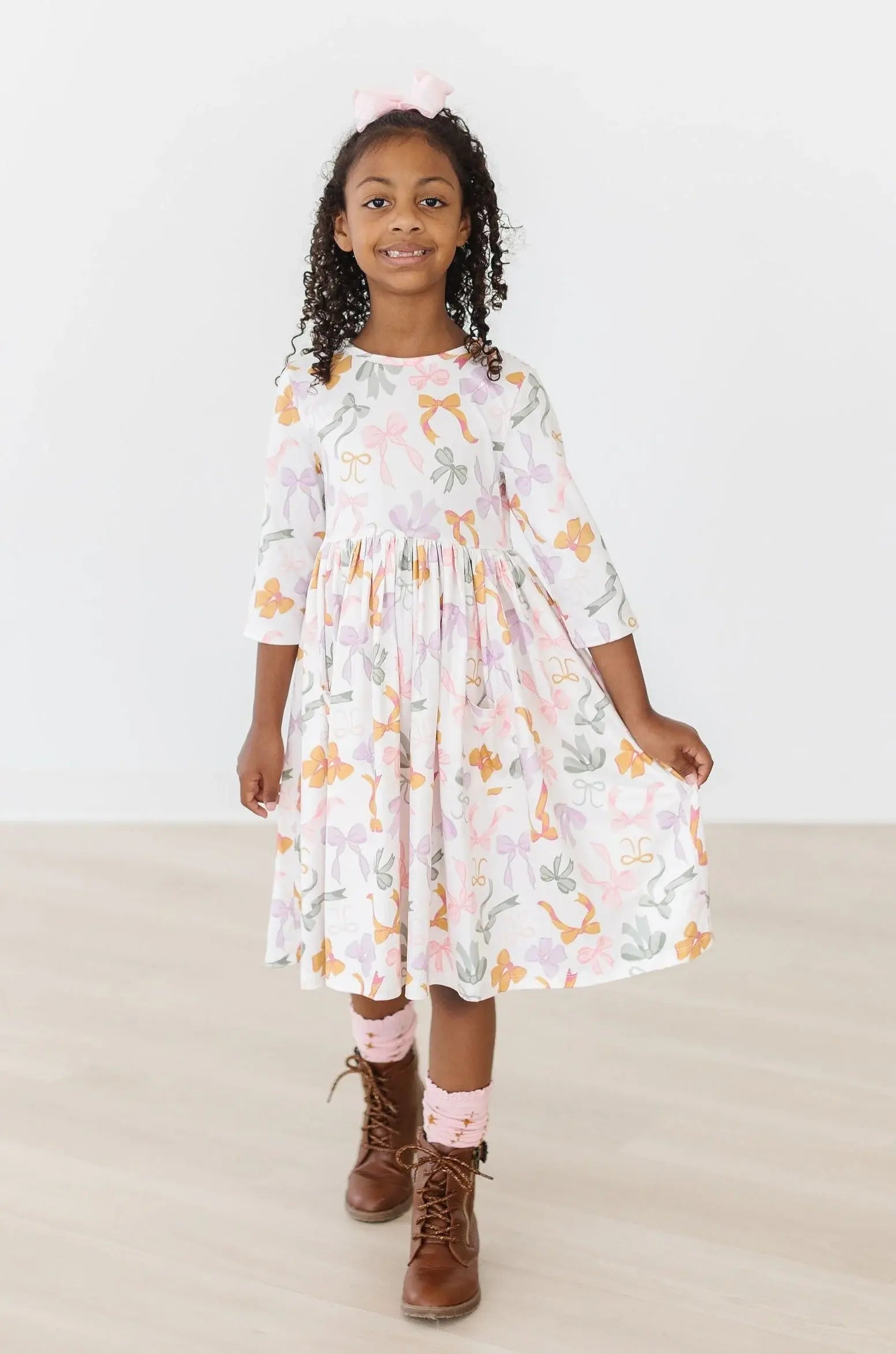 Boho Bows 3/4 Sleeve Pocket Twirl Dress - Mila & Rose ® - Flyclothing LLC