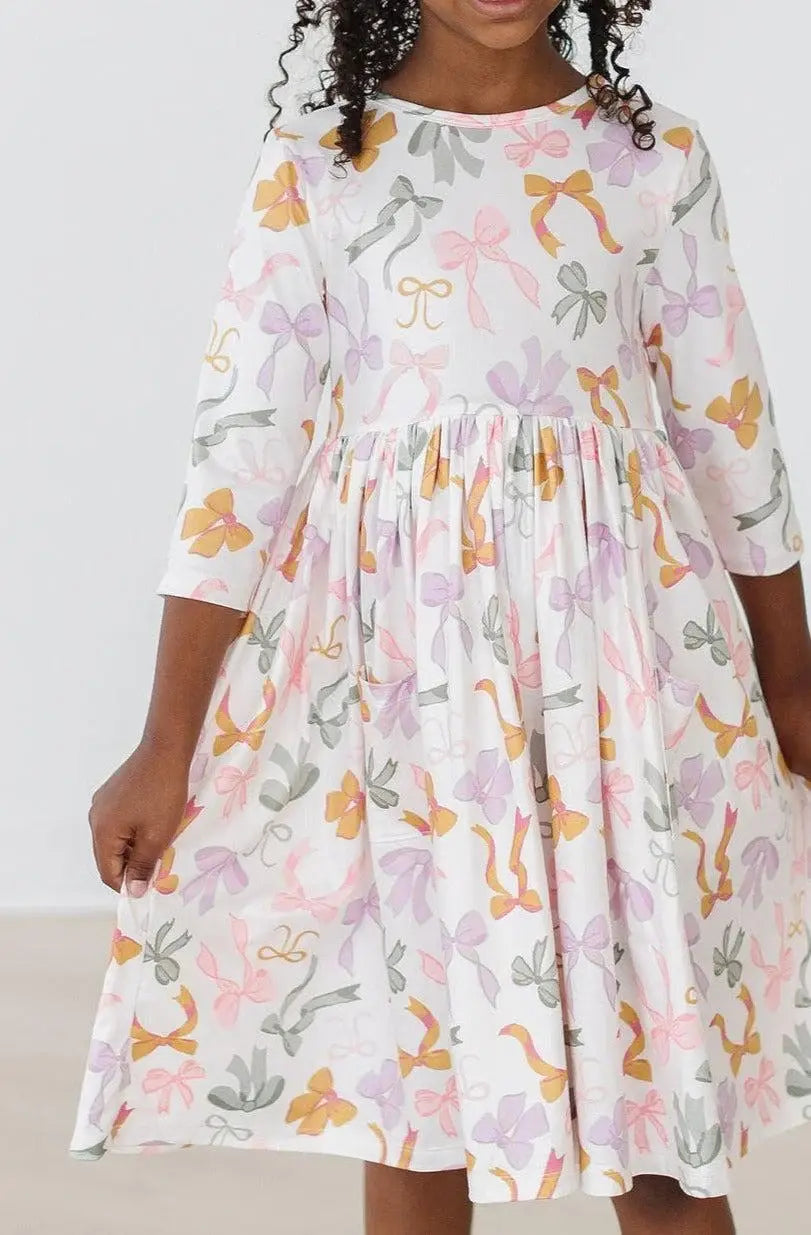 Boho Bows 3/4 Sleeve Pocket Twirl Dress - Mila & Rose ® - Flyclothing LLC