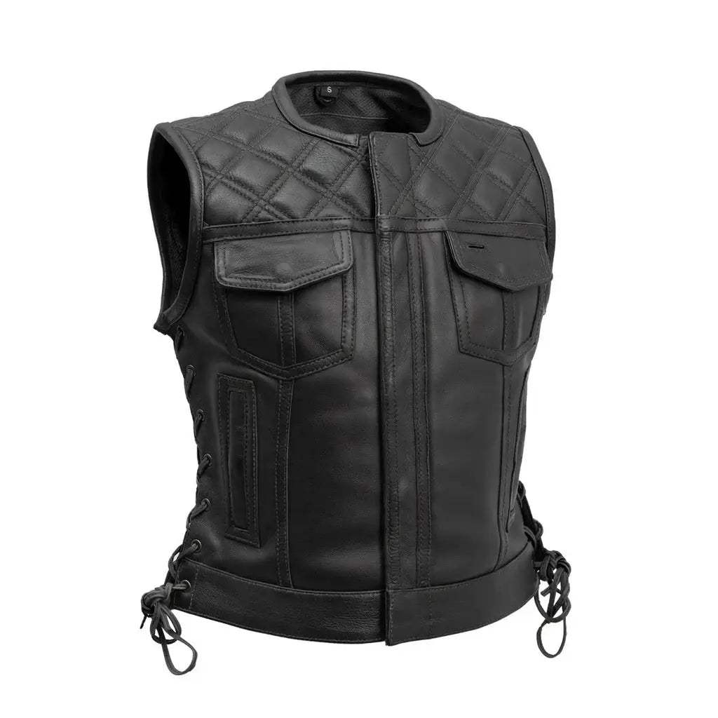 Bonnie - Women's Motorcycle Leather Vest - Diamond Quilt - First Manufacturing Company - Flyclothing LLC