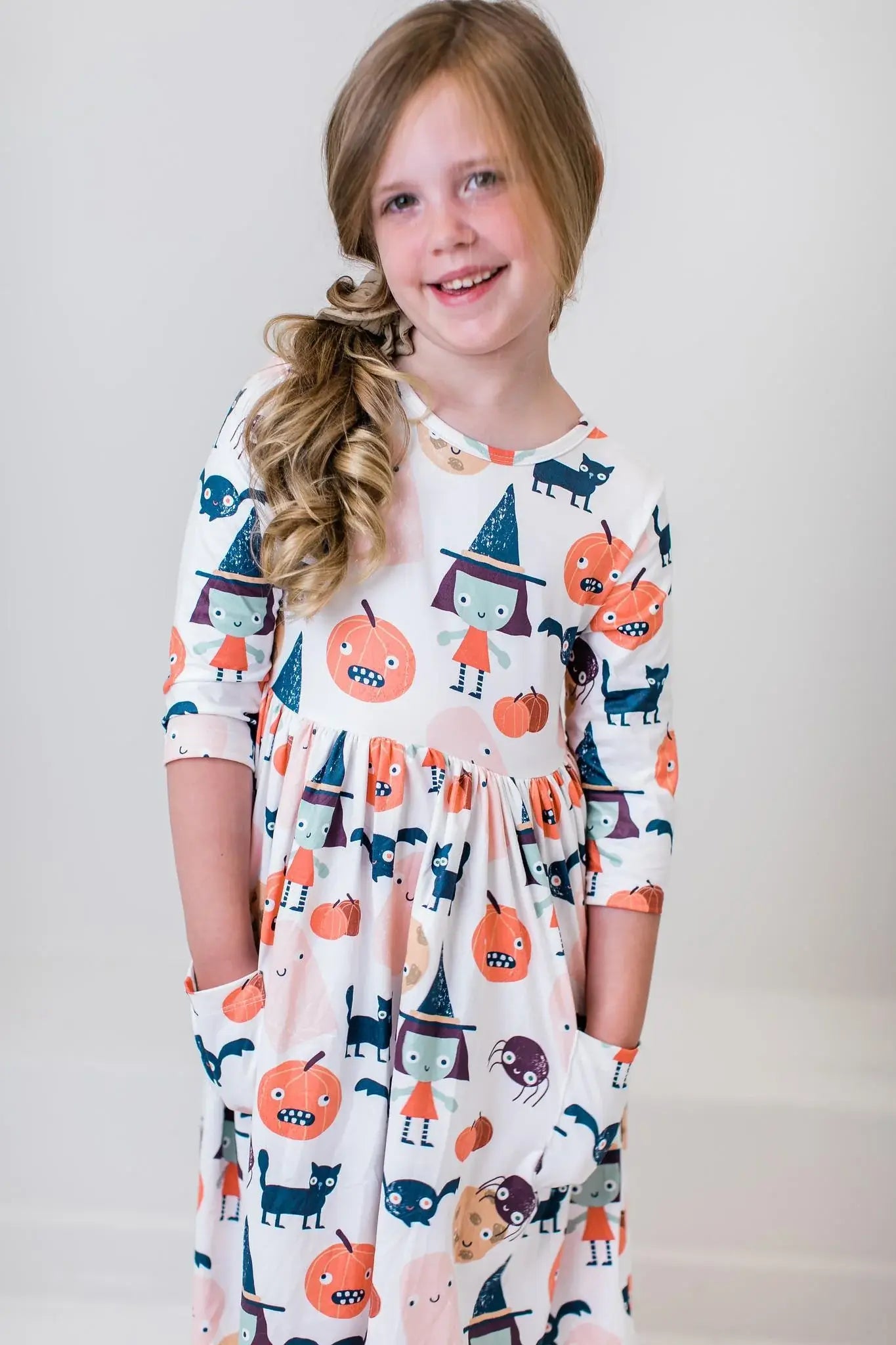 Boo Crew 3/4 Sleeve Pocket Twirl Dress - Mila & Rose ® - Flyclothing LLC