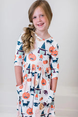 Boo Crew 3/4 Sleeve Pocket Twirl Dress - Mila & Rose ® - Flyclothing LLC