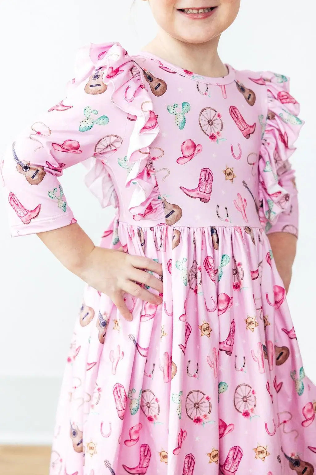 Boot Scootin' 3/4 Sleeve Ruffle Twirl Dress - Mila & Rose ® - Flyclothing LLC