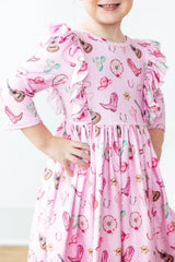 Boot Scootin' 3/4 Sleeve Ruffle Twirl Dress - Mila & Rose ® - Flyclothing LLC