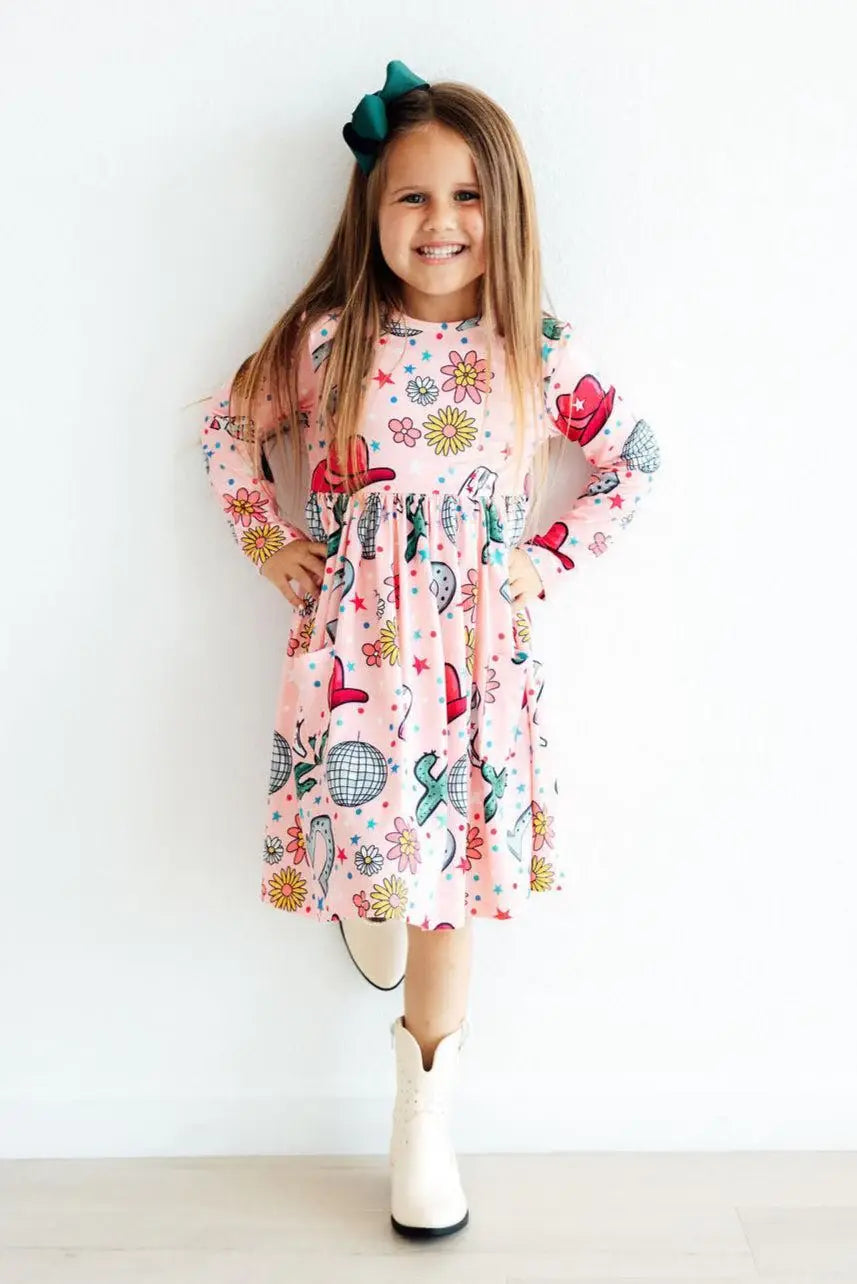 Boots & Bling L/S Pocket Twirl Dress - Mila & Rose ® - Flyclothing LLC