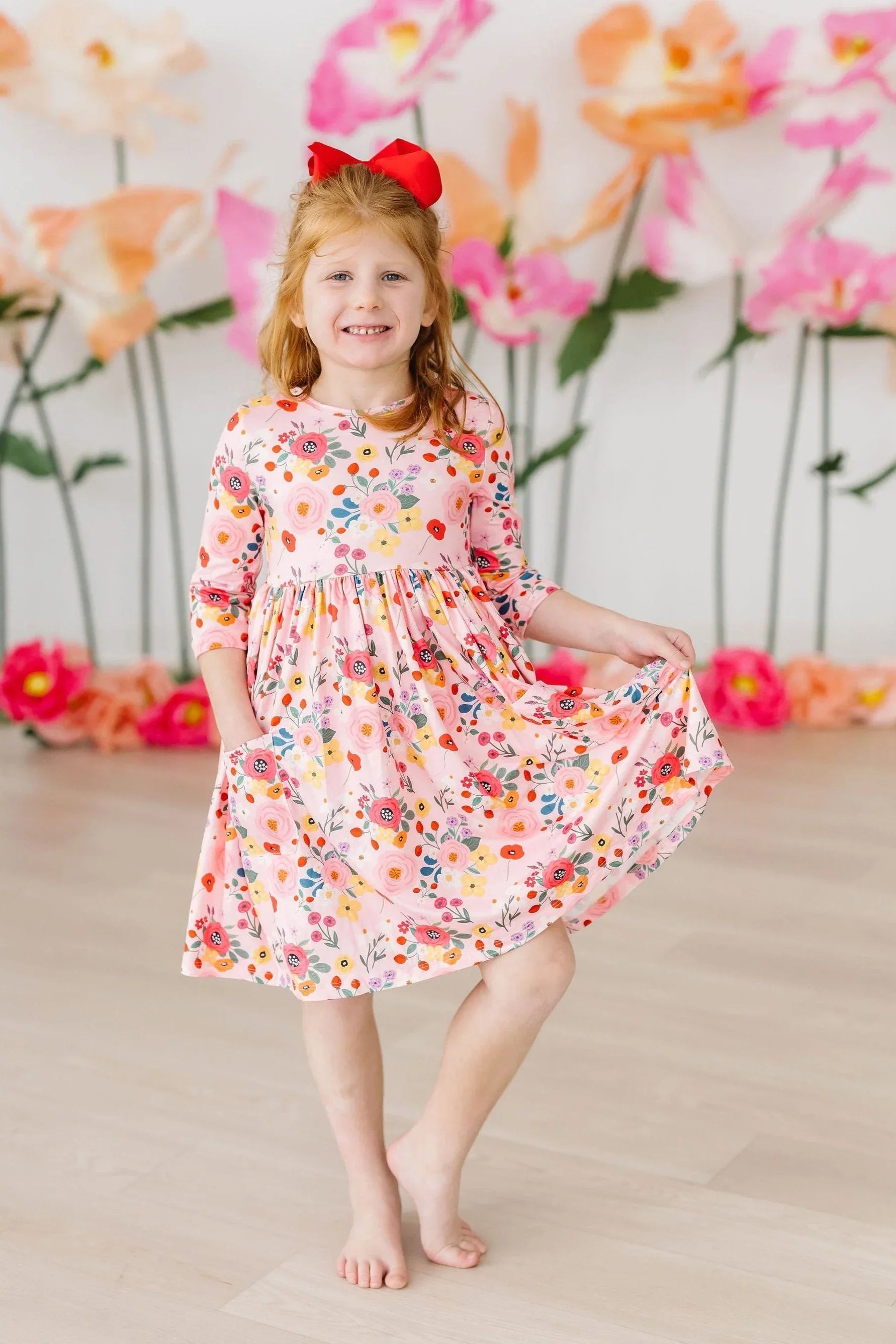 Bouquet Beauty 3/4 Sleeve Pocket Twirl Dress - Mila & Rose ® - Flyclothing LLC