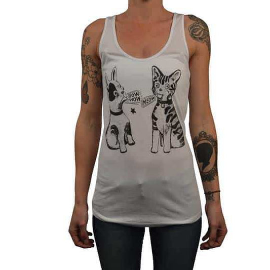 Black Market Art Company Bow Wow Meow Women's Racer Back Tank Top - Black Market Art Company - Flyclothing LLC