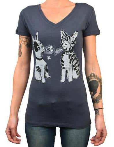 Black Market Art Company Bow Wow Meow Women's V-Neck T-Shirt - Black Market Art Company - Flyclothing LLC