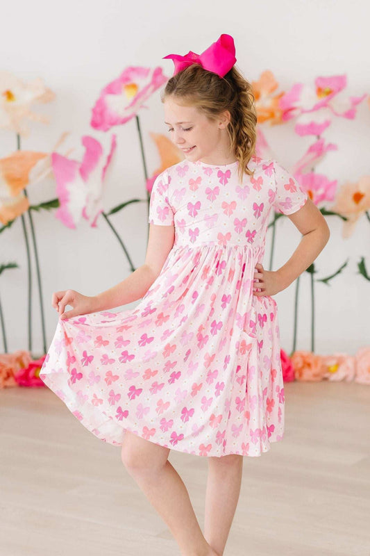 Bow Beauty S/S Pocket Twirl Dress - Mila & Rose ® - Flyclothing LLC