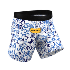 The Risqué Rorschach  | Blue Willow Ball Hammock® Pouch Underwear With Fly - Shinesty