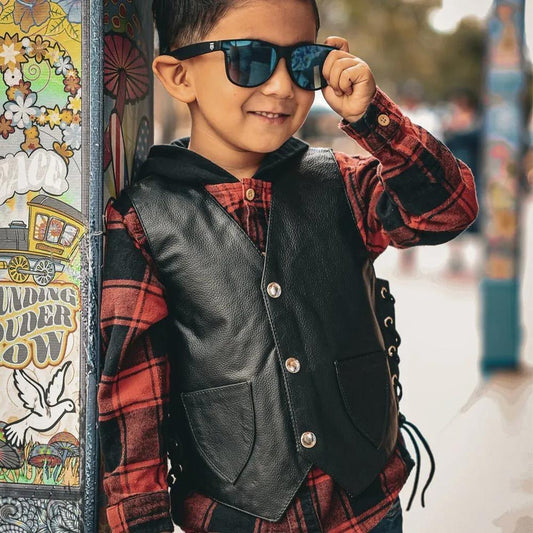 Boys Premium Leather Vest – Classic Style - Unik Just for Bikers - Flyclothing LLC