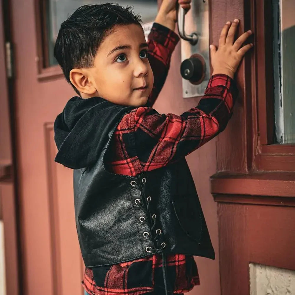 Boys Premium Leather Vest – Classic Style - Unik Just for Bikers - Flyclothing LLC