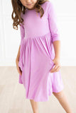 Bright Lilac 3/4 Sleeve Pocket Twirl Dress - Mila & Rose ® - Flyclothing LLC