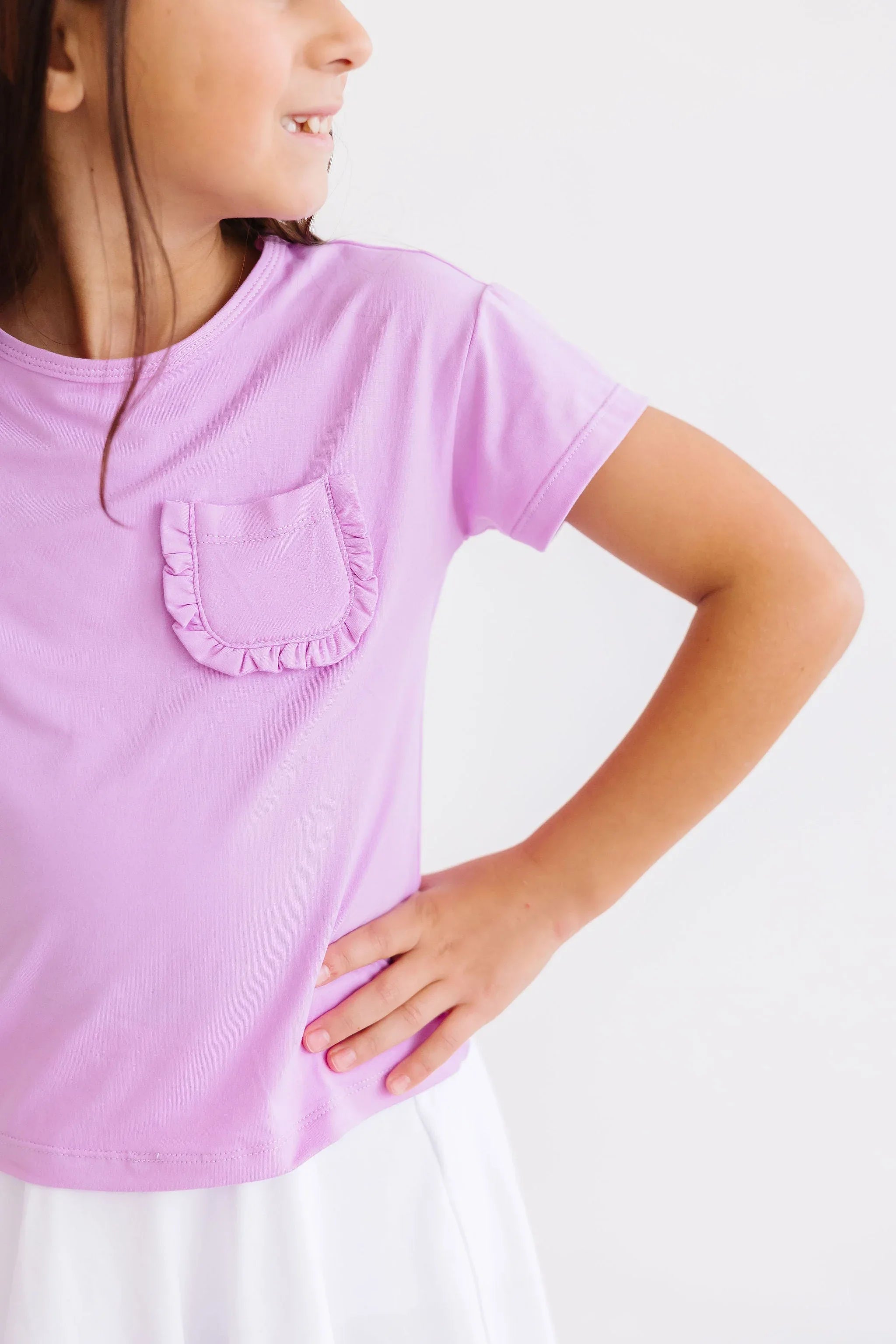 Bright Lilac Ruffle Pocket Tee - Mila & Rose ® - Flyclothing LLC