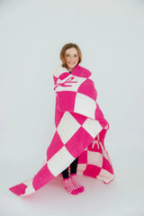 Bright Pink Checker Bow Cozy Blanket - Mila & Rose ® - Flyclothing LLC
