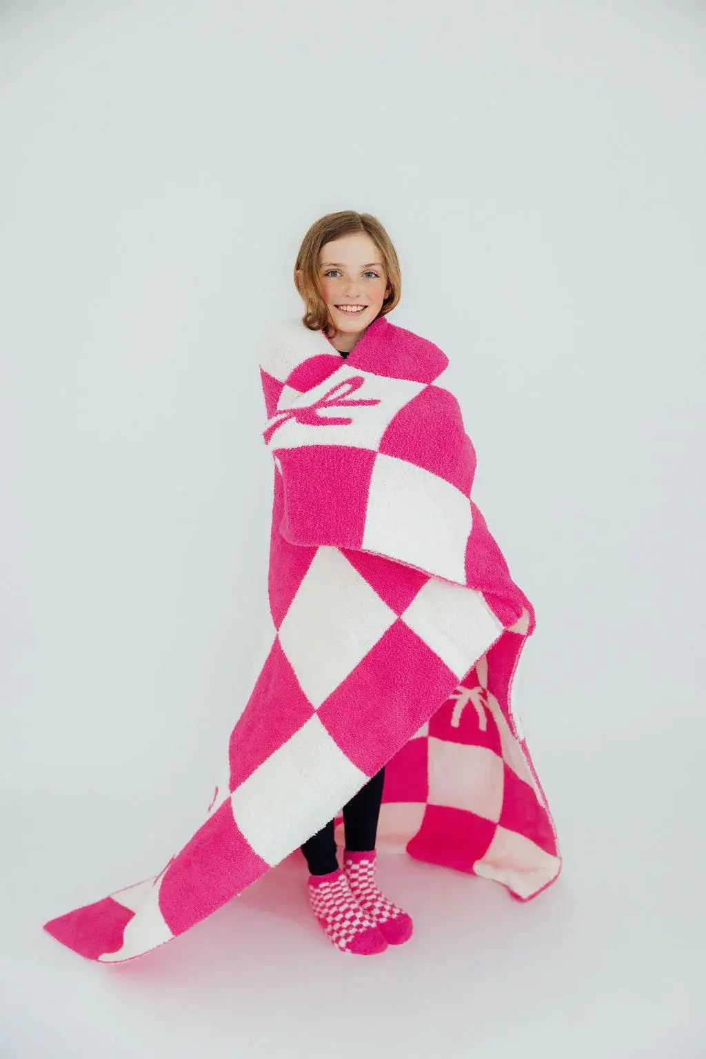 Bright Pink Checker Bow Cozy Blanket - Mila & Rose ® - Flyclothing LLC