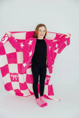 Bright Pink Checker Cozy Socks - Mila & Rose ® - Flyclothing LLC