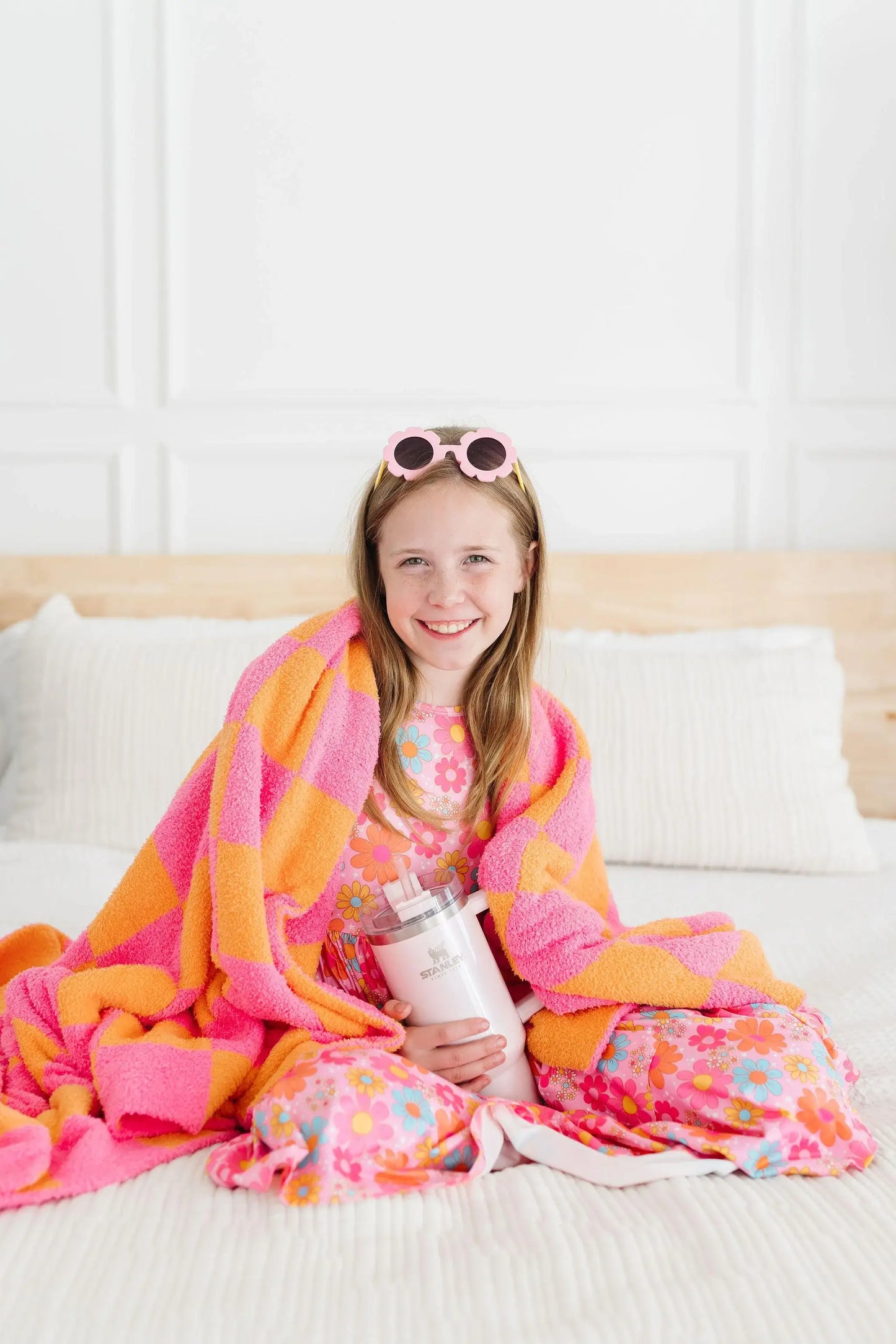 Bright Pink/Orange Checker Cozy Blanket - Mila & Rose ® - Flyclothing LLC