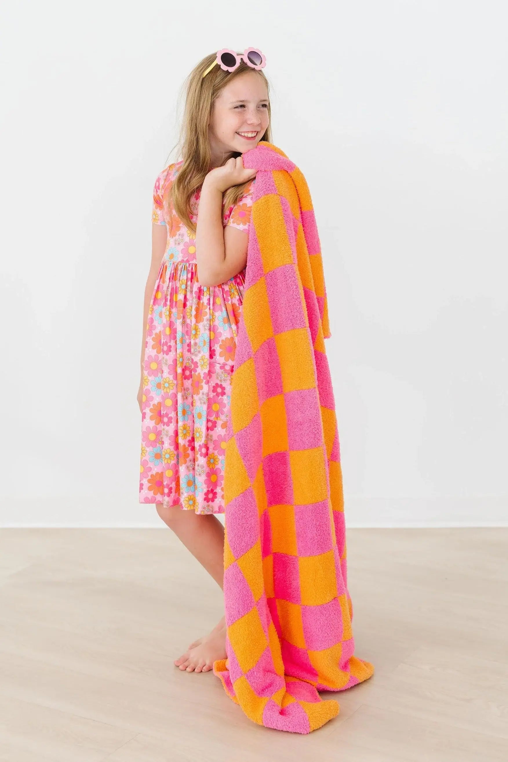 Bright Pink/Orange Checker Cozy Blanket - Mila & Rose ® - Flyclothing LLC