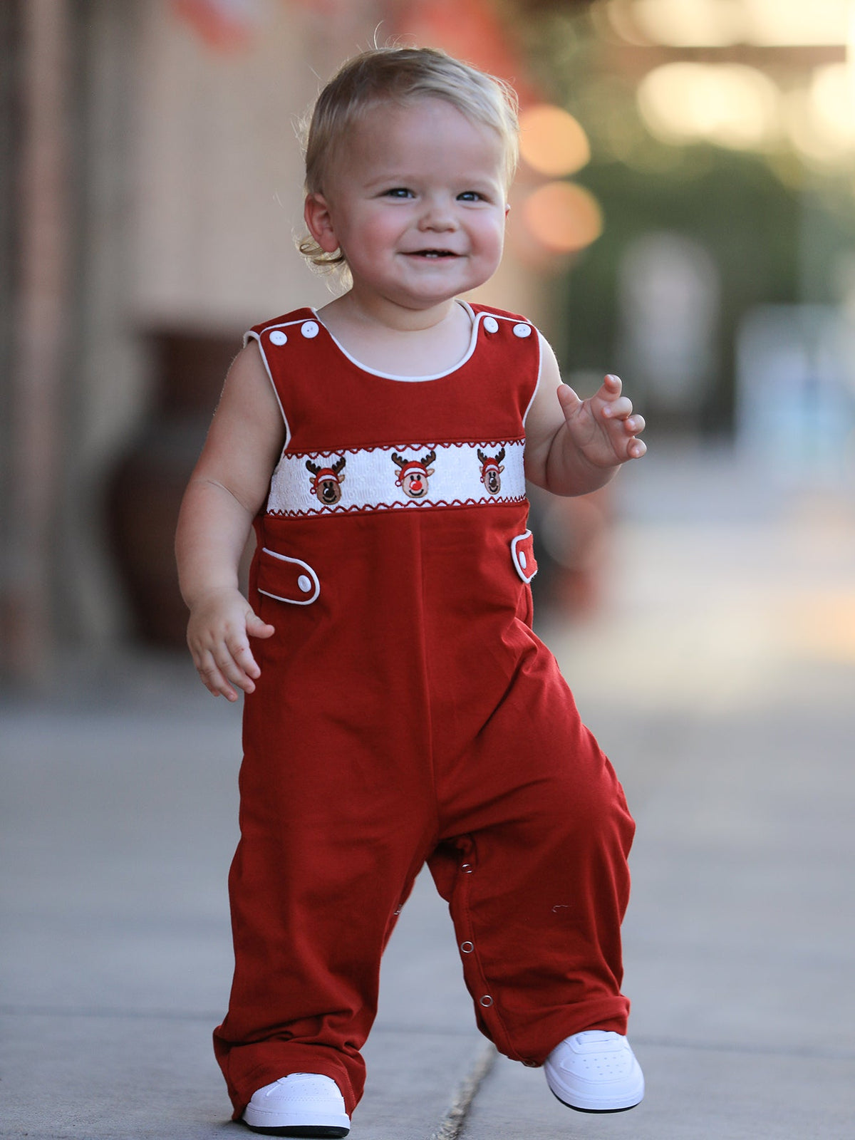 Baby Boys Christmas Reindeer Smocked Red Jonjon - Rylee Faith Designs - Flyclothing LLC