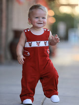 Baby Boys Christmas Reindeer Smocked Red Jonjon - Rylee Faith Designs - Flyclothing LLC