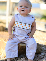 Fall Halloween & Thanksgiving Pumpkin Smock Embroidered Boys Romper - Rylee Faith Designs - Flyclothing LLC