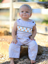 Fall Halloween & Thanksgiving  Pumpkin Smock Embroidered Boys Romper