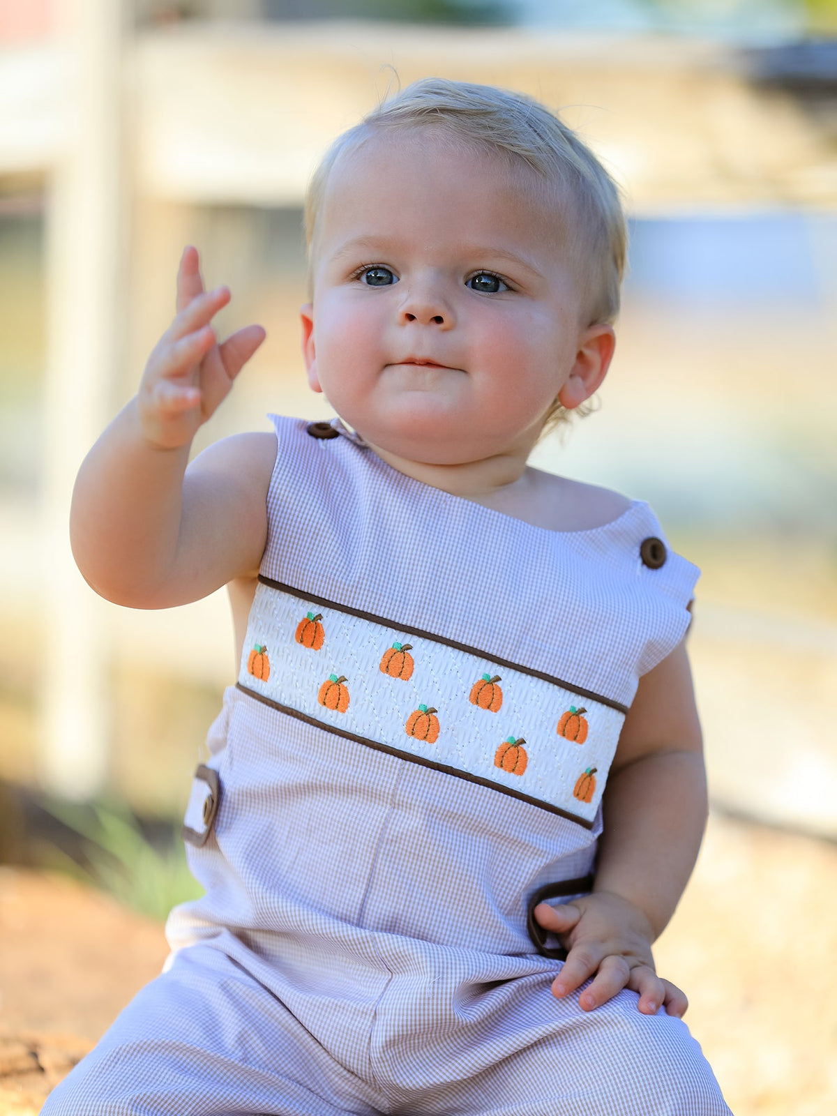 Fall Halloween & Thanksgiving Pumpkin Smock Embroidered Boys Romper - Rylee Faith Designs - Flyclothing LLC
