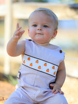Fall Halloween & Thanksgiving Pumpkin Smock Embroidered Boys Romper - Rylee Faith Designs - Flyclothing LLC