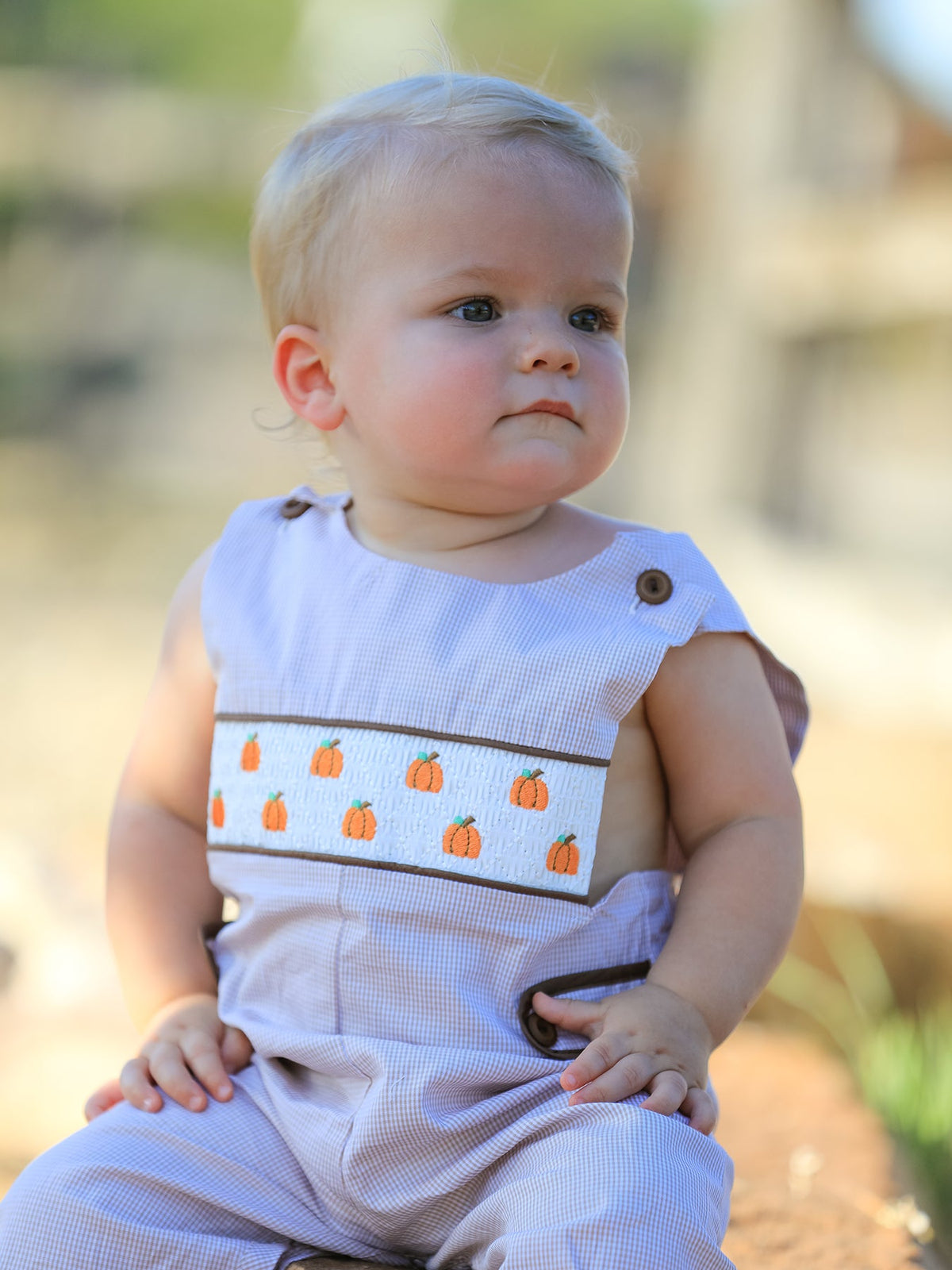 Fall Halloween & Thanksgiving Pumpkin Smock Embroidered Boys Romper - Rylee Faith Designs - Flyclothing LLC