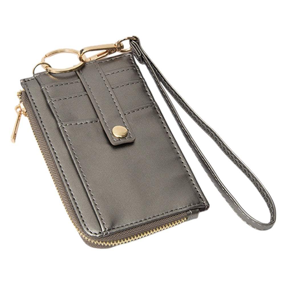 Faux Leather Basket Weave Flat Card Holder Wallet with Wristlet - Madeline Love - Flyclothing LLC