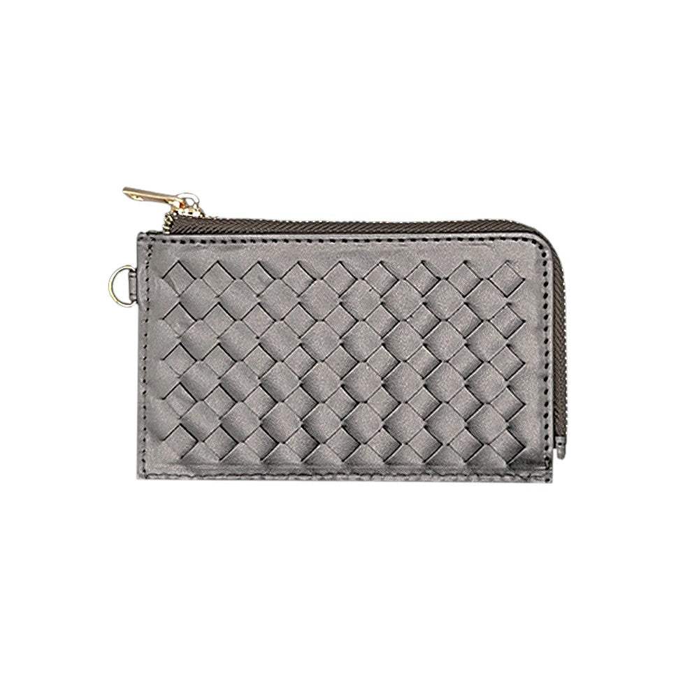 Faux Leather Basket Weave Flat Card Holder Wallet with Wristlet - Madeline Love - Flyclothing LLC