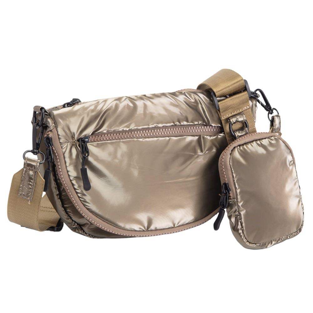 Glossy Puffer Half Moon Crossbody Bag - Madeline Love - Flyclothing LLC