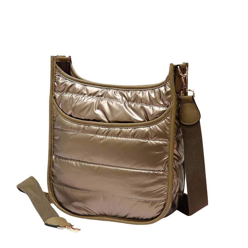 Solid Quilted Shiny Puffer Crossbody Bag - Madeline Love - Flyclothing LLC