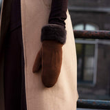 Brooke (brown) – Suede mittens with luxurious sheep fur lining - Leather Gloves Online - Flyclothing LLC