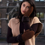 Brooke (brown) – Suede mittens with luxurious sheep fur lining - Leather Gloves Online - Flyclothing LLC