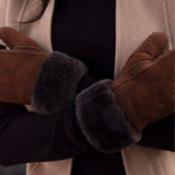 Brooke (brown) – Suede mittens with luxurious sheep fur lining - Leather Gloves Online - Flyclothing LLC
