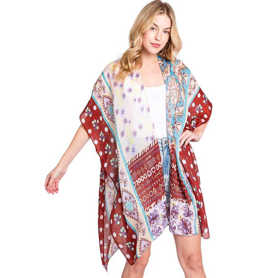 Abstract Paisley Flower Print Kimono Poncho - Madeline Love - Flyclothing LLC
