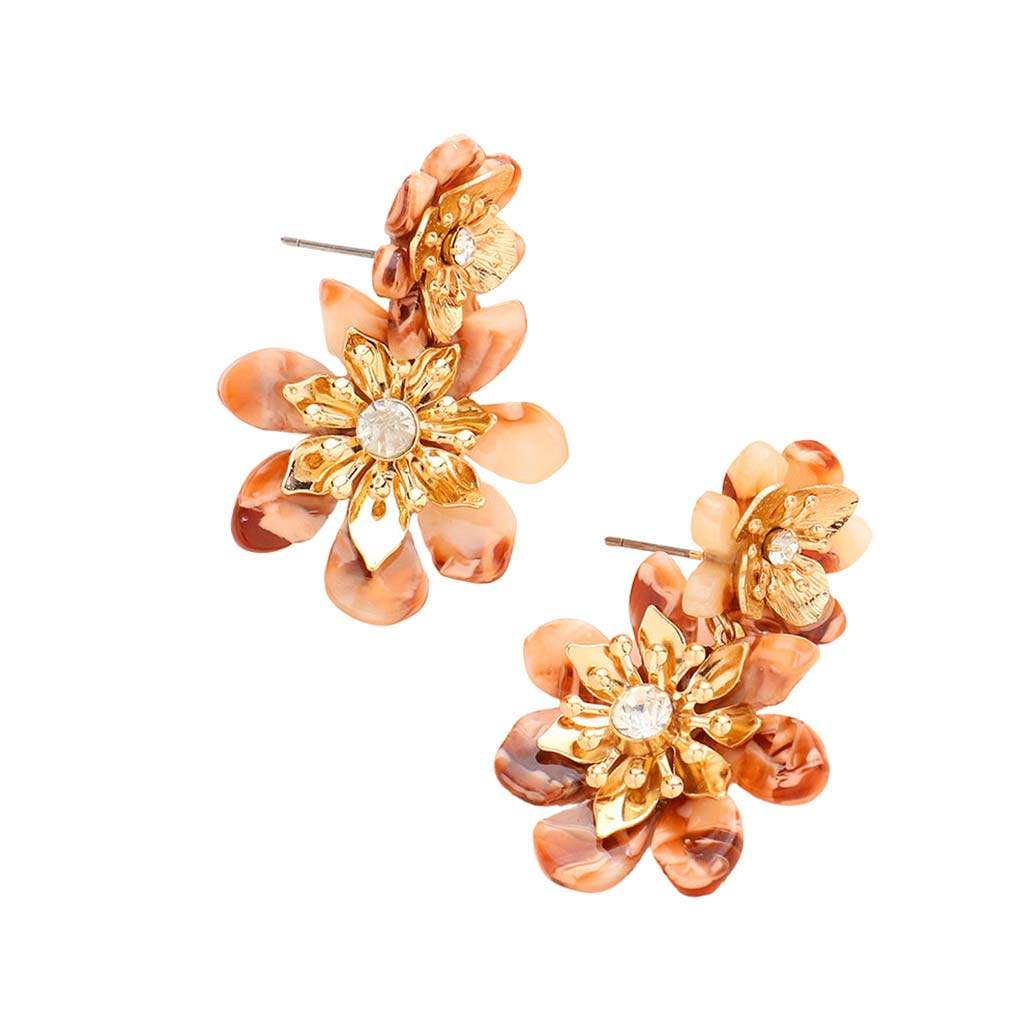 Celluloid Acetate Double Flower Link Dangle Earrings - Madeline Love - Flyclothing LLC