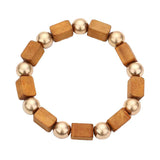 Cube Wood Metal Ball Stretch Bracelet - Madeline Love - Flyclothing LLC