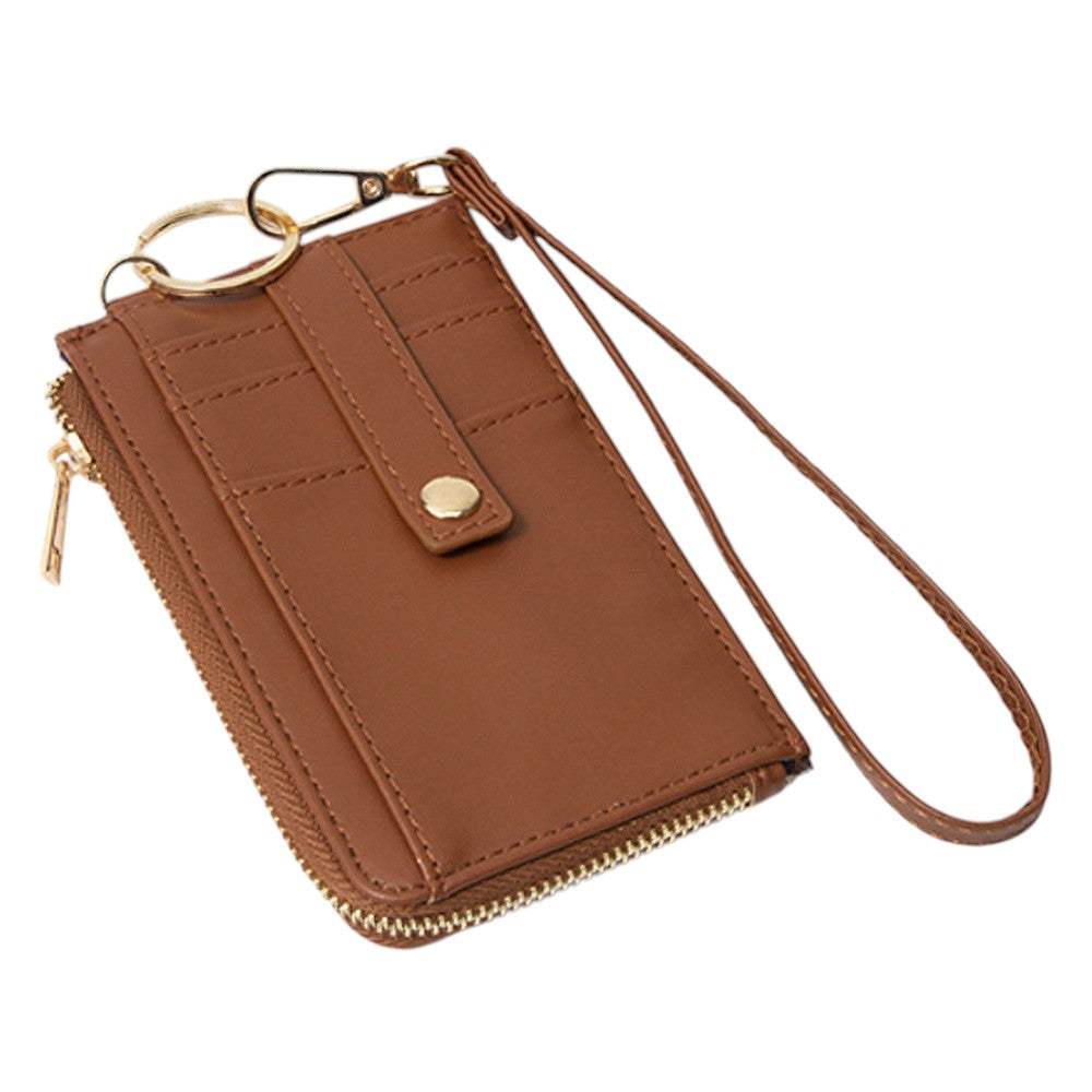 Faux Leather Basket Weave Flat Card Holder Wallet with Wristlet - Madeline Love - Flyclothing LLC