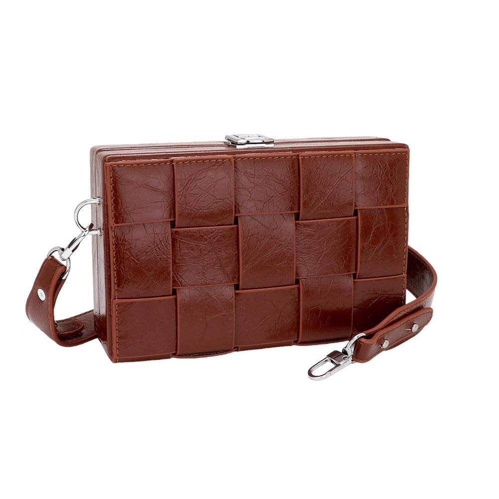 Faux Leather Woven Square Box Crossbody Bag - Madeline Love - Flyclothing LLC